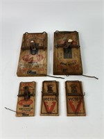 Five Vintage Victor Mousetraps