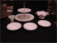 Five pieces of Fenton Silver Crest milk glass: