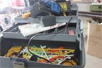 BOX OF TYCO CONTROLLERS, POWER PACK, GUARDRAILS