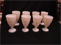 Eight Silver Crest milk glass Fenton footed