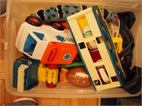 Container of toys including plastic Buddy L and