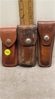 3 VINTAGE LEATHER KNIFE CASES ONLY 5&6 INCHES