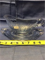 Clear Blue Glass Depression Style - Gravy Boat wit