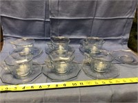 Clear Blue Glass Depression Style - 6 cups & 7 sau