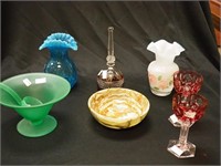 Seven pieces of colored glass: pair of
