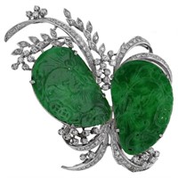 Imperial Jade and diamond 18kt gold brooch