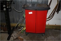 red cabinet and contents