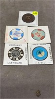 5 VINTAGE CLOSED CASINO TABLE GAME CHIPS