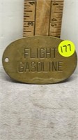 3.5IN VINTAGE BRASS  FLIGHT GASOLINE TAG