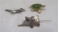 (3) STERLING SILVER BROOCHES 1"