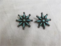 PAIR STERLING SILVER TURQUOISE CLIP ON EARRINGS