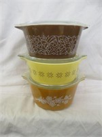 3PC VINTAGE PYREX COVERED DISHES 3.5"T X 8"W
