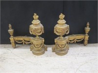PAIR ANTIQUE CHENET FIRE DOG ANDIRONS WITH