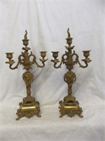 PAIR FRENCH STYLE ORNATE BRASS CANDELABRAS