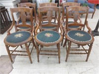 6PC VICTORIAN STYLE CHAIR WITH NEEDLEPOINT
