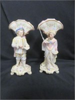 PAIR FRENCH STYLE FIGURAL PORCELAIN CANDLEHOLDERS