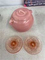 USA cookie jar, Pink depression candle holders