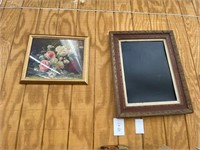 Framed blackboard, flower picture