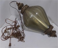 (AB) Vtg smoked glass hanging pendant light