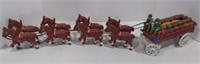 (AB) Cast Iron Clydesdale Horse Drawn Beer Wagon