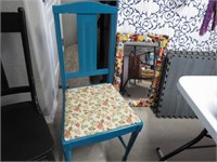 BLUE WOOD CHAIR W/ PADDED SEAT