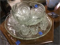 Large glass punch bowl/12 cups/24” platter