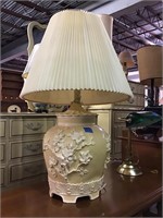 Ivory ceramic lamp with applied floral design