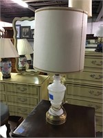 White glass and brass lamp 28” tall