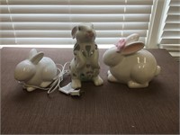 Collection of Porcelain Rabbits & Light