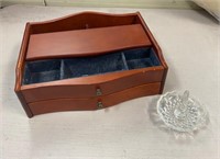 Vintage Jewelry Box & Glass Ring Tray
