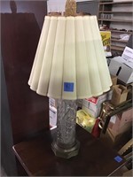 Beautiful cut glass lamp with filigree finial 32”