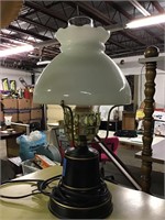 Painted metal base hurricane lamp 16” tall