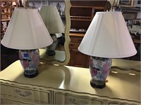Pair of oriental floral lamps 27” tall