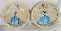 Pr. of Round Framed Watercolors Southern Belle's.