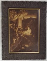 Religious Picture in Carved Wood Frame