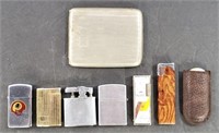 7 Lighters and Vintage Cigarette Case