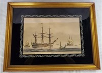Hand Colored Print of Old British Ship
