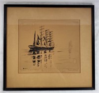Framed Vintage Ship Print Signed Owen