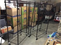 3 metal rolling clothes racks, 66” tall, as is