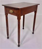 Poplar bed side table, walnut finish, drawer,