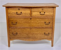 Oak chest, shaped top, 2 drawers over 2 drawers,