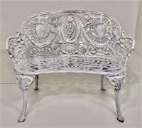 Cast iron bench, painted white, 38" wide, 30" tall