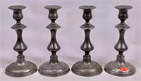 4 Pewter candlesticks by Poole, 4" base, 8.5"