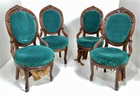 4 Victorian side chairs, walnut, finger carved