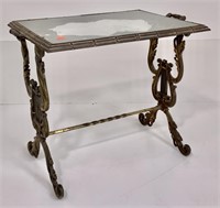 Cast iron coffee table, brass wash, lyre ends,