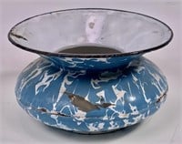 Blue agate spittoon, 7" dia.(several chips in