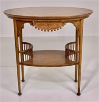 Oval center table, birch, 2 level, gallery on