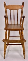 Oak and maple high chair, natural finish, turned