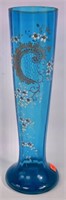 Blue enameled vase, 5" base, 15.5" tall.