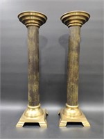 Tall Candle Sticks W/ Brass Base & Fluted Columns